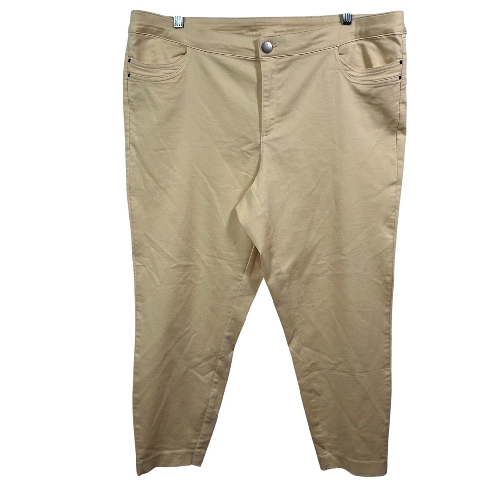 CJ Banks Womens 18W Yellow Tan Straight Leg Stretch Pants Mid Rise Beige